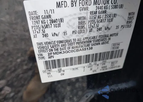 2012 Ford Edge Se from USA, damaged, VIN 2FMDK3GC0CBA55138